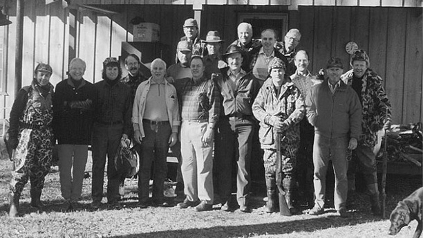 Here is Howard Kisner (front row, second from right) and some other plastic surgeons defending Stuttgart, Arkansas, against a duck attack. Among the group are several other Hendrix men including Gordon Robinson (front row, right), myself (second row, third from right), Jim Beckman (back row, left), and George Burruss (second row, left). The Chief wasn't present for this picture because he had gone to another nearby hunt, but he was the one who got us into the Arkansas Duck Hunt and Reconstructive Surgery Symposium. The Chief was a good shot, but we used to tease him mercilessly for an alleged tendency to shoot spoonbills, a particularly inedible species of duck.